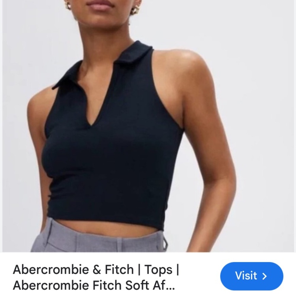 Abercrombie & Fitch Women's Large Black Crop Top with collar. Perfect for golf